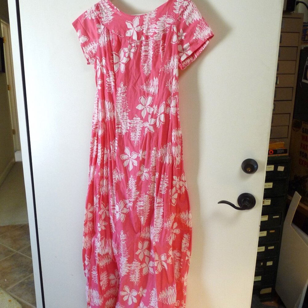 Sweethearts Hawaii maxi cotton tropical floral print dress pink white 14